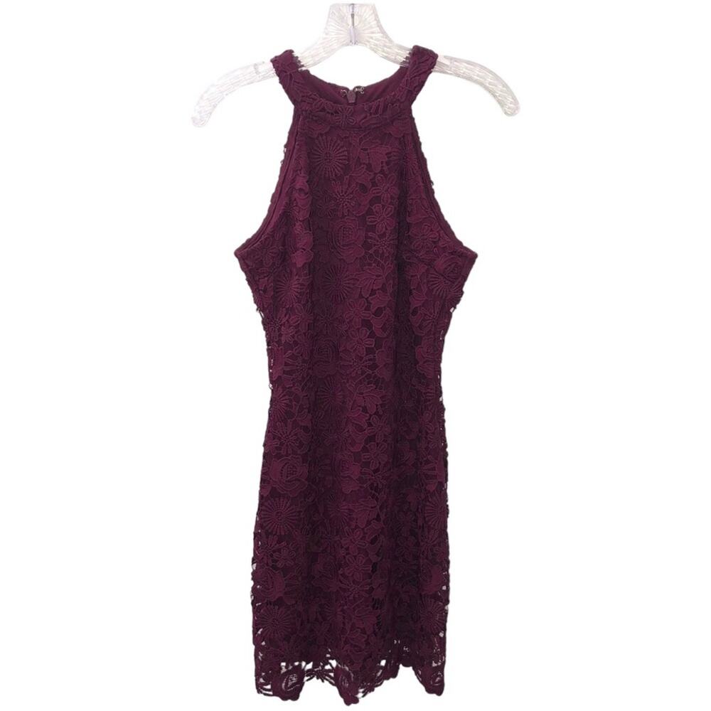 Lulu’s Love Poem Burgundy Lace Halter Mini Dress Small EUC
